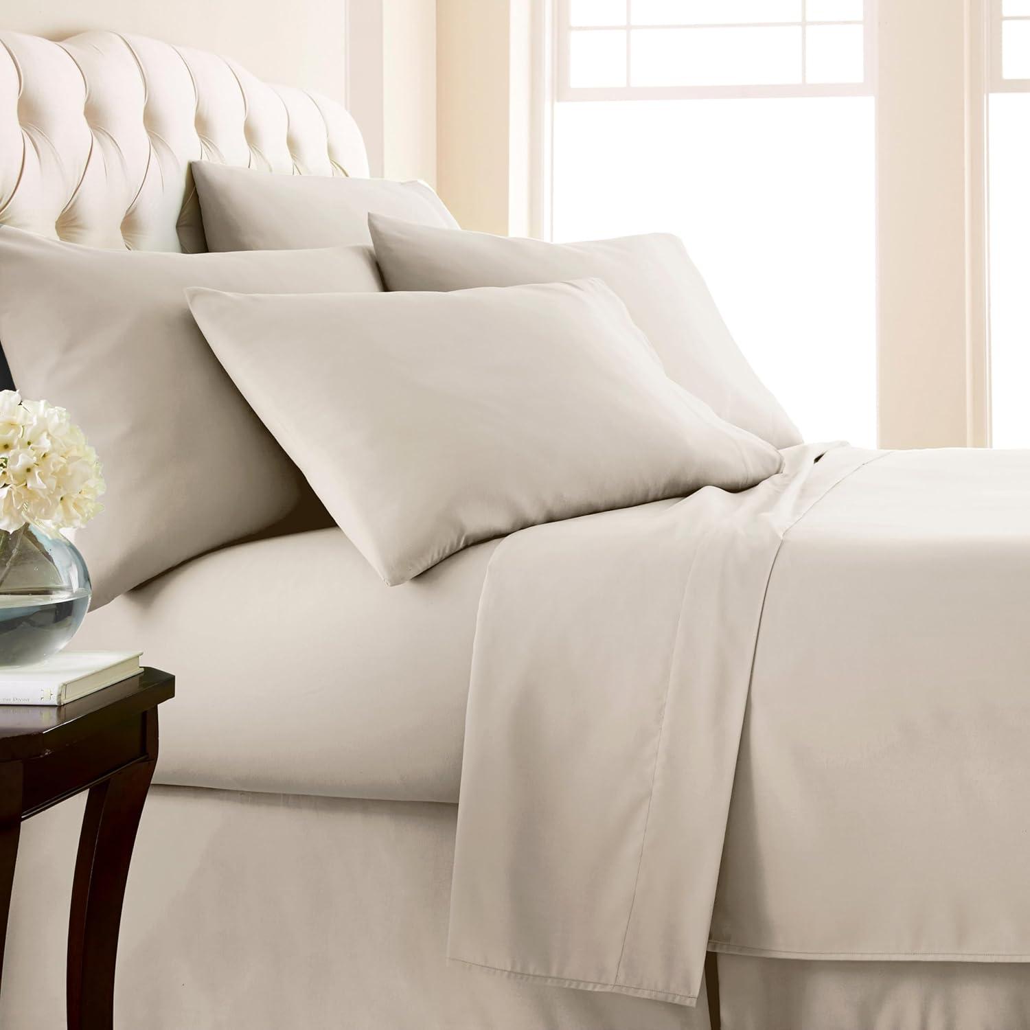 Southshore Fine Living, Inc. 6-Piece, 21-Inch Queen Sheets Deep Pocket, Pet Hair Resistant Queen Bed Sheet Set with Extra Deep Pocket Fitted Sheet, Bone Colored Sheets and Pillow Cases Set of 4, Bone