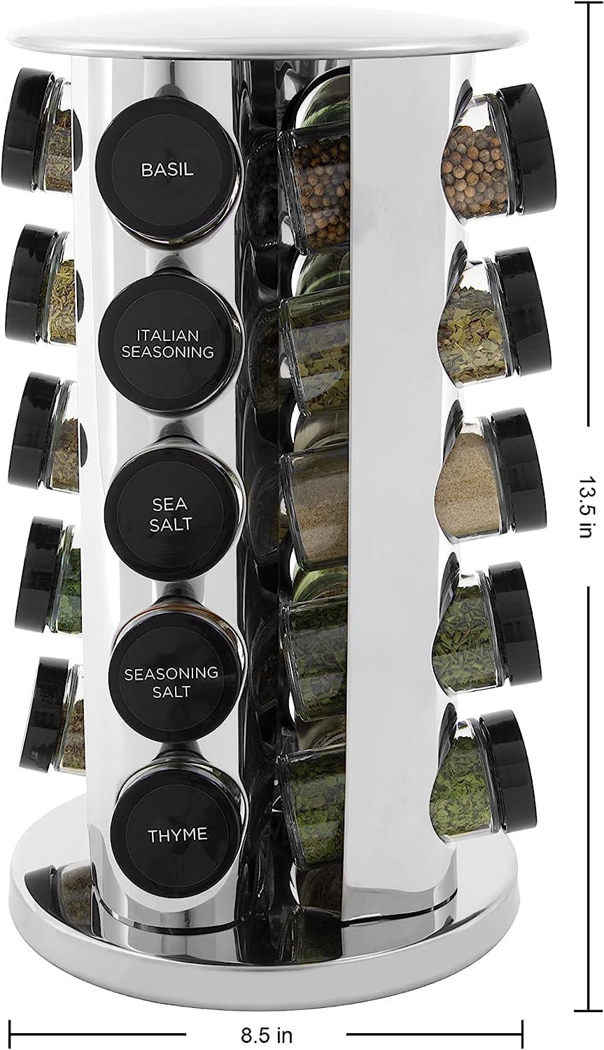 Polished Stainless Steel Revolving 20-Jar Countertop Spice Rack