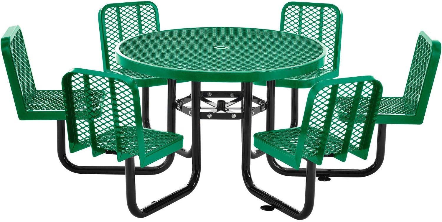 Global Industrial 277590GN 46 in. Round Carousel Expanded Metal Picnic Table with 6 Seats, Green