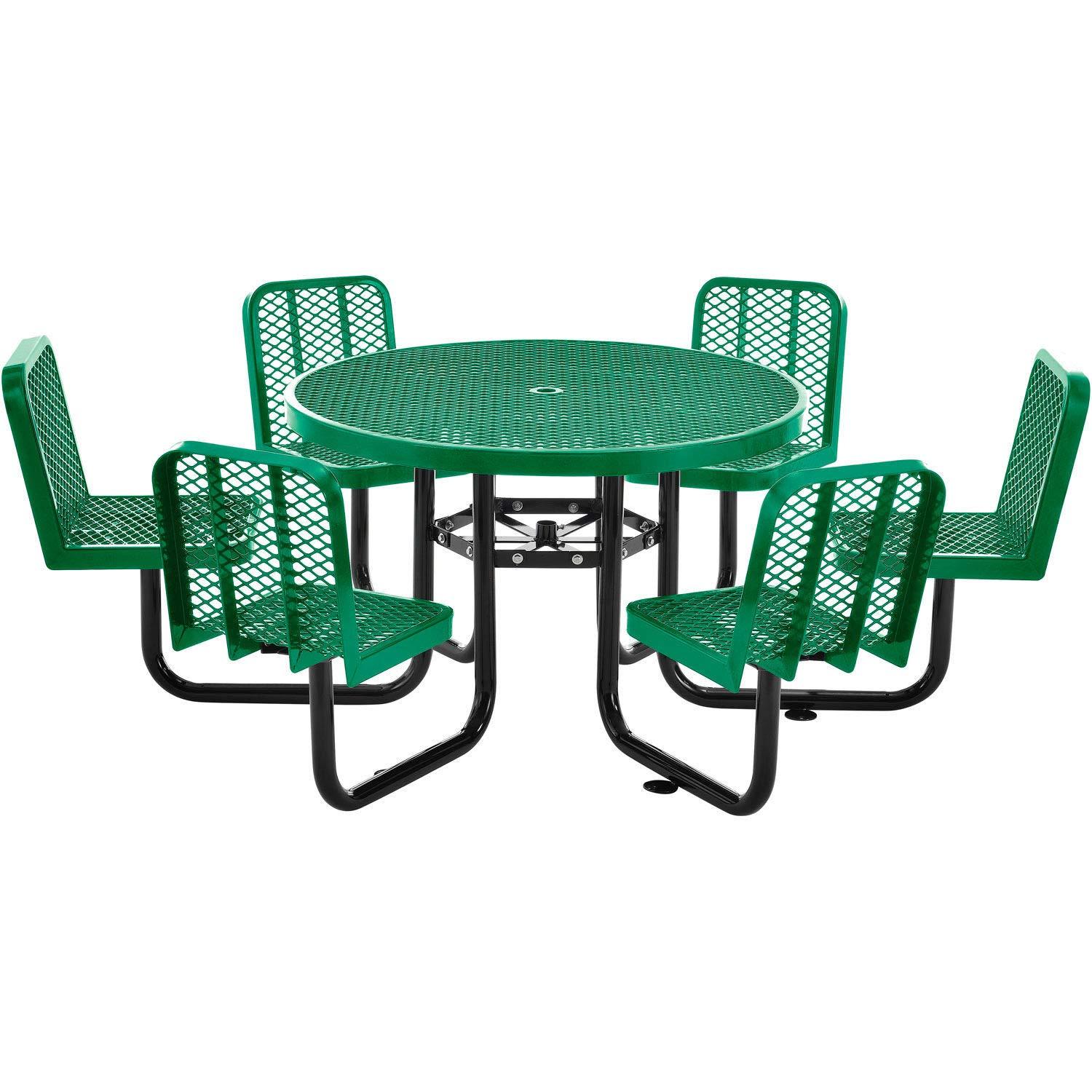 Global Industrial 277590GN 46 in. Round Carousel Expanded Metal Picnic Table with 6 Seats, Green