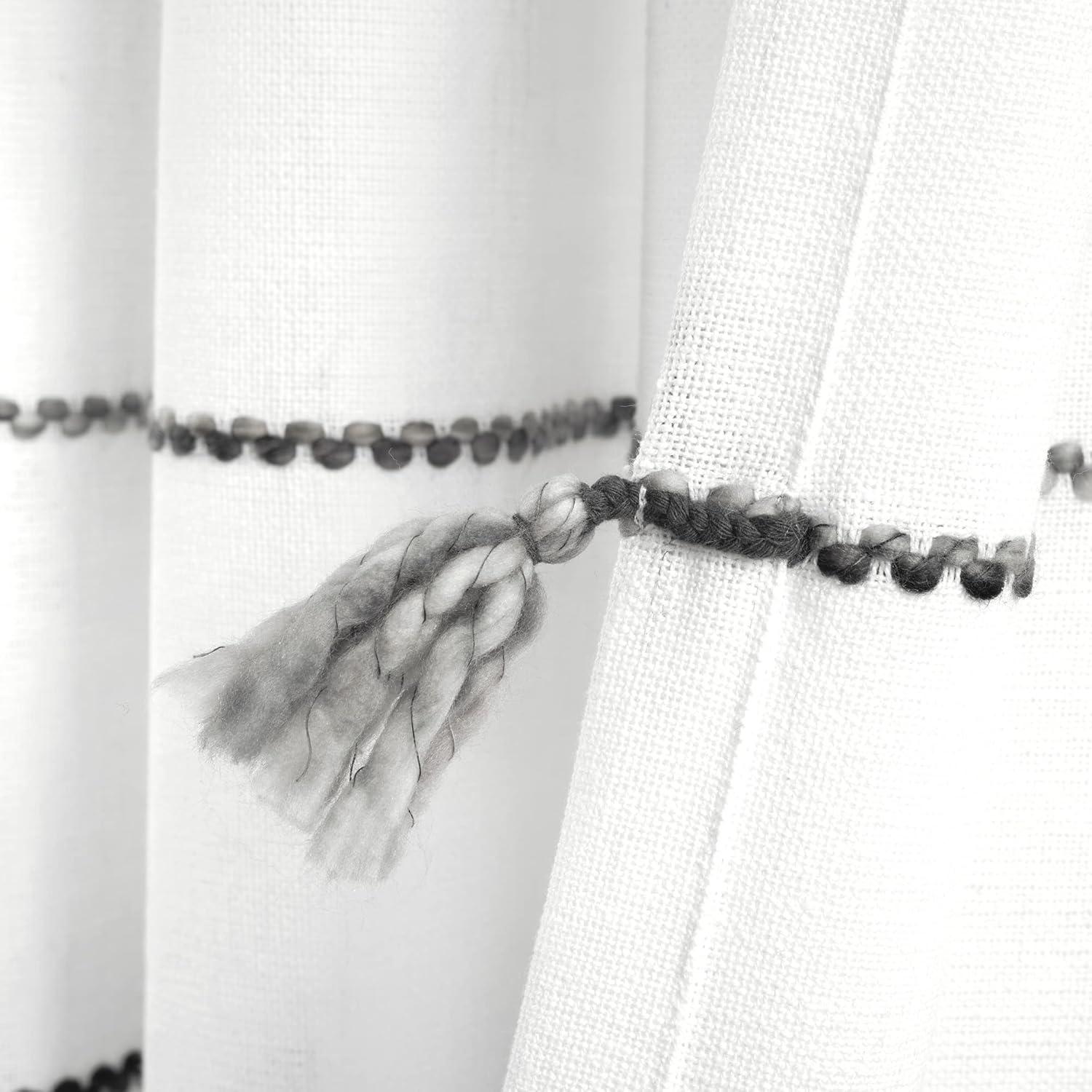 Home Boutique Farmhouse Boho Stripe Woven Tassel Yarn Dyed Cotton Window Curtain Panels Gray Ombre 42X84 Set