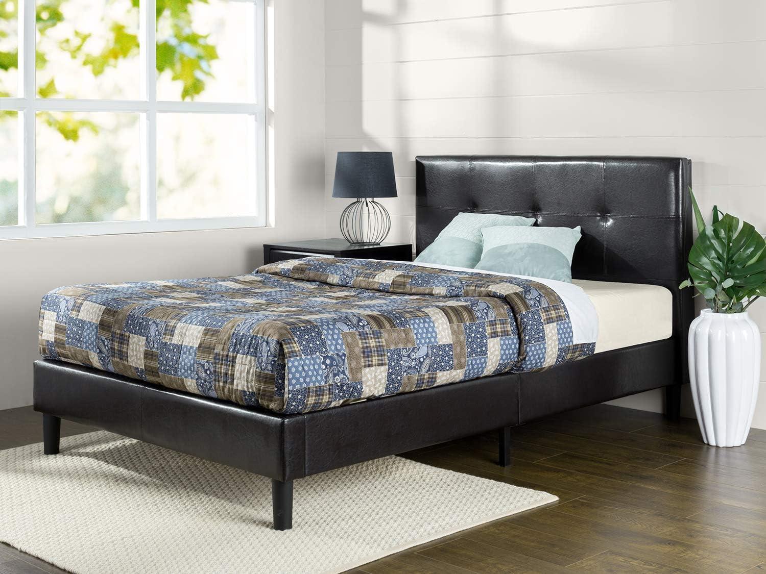 Full Espresso Faux Leather Tufted Upholstered Platform Bed Frame