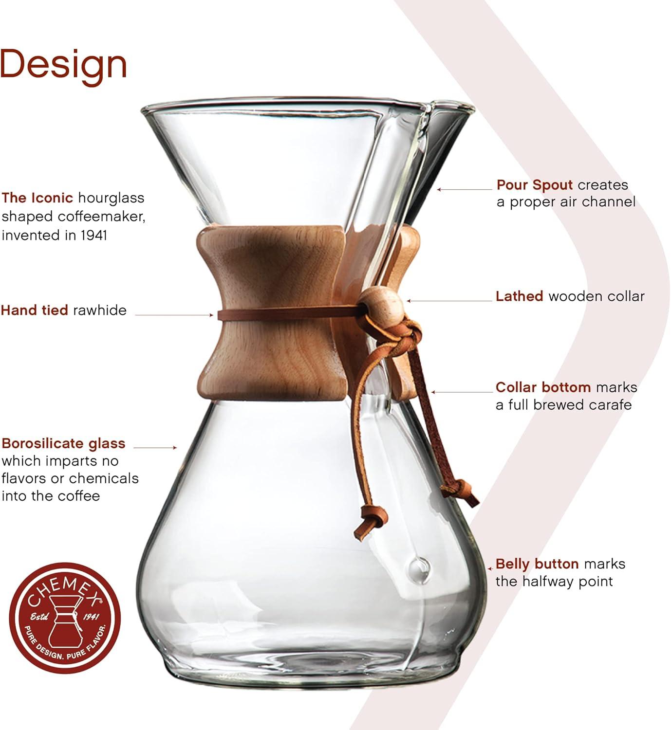 Chemex ® 8-Cup Glass Pour-Over Coffee Maker with Natural Wood Collar