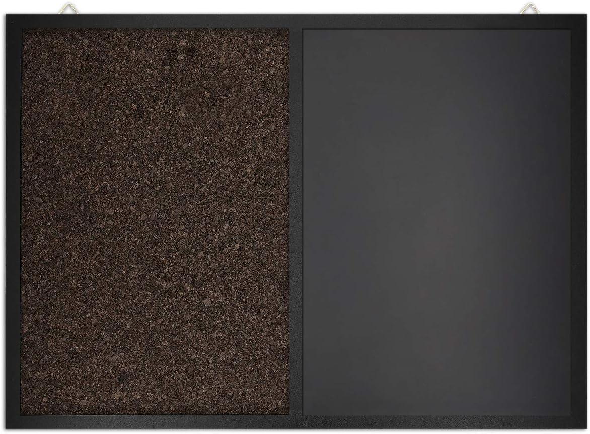 Navaris Combination Chalk and Cork Board - 24 x 36 in Magnetic Chalkboard Combo Framed Bulletin Board for Wall - Includes Chalk, Push Pins, Magnets