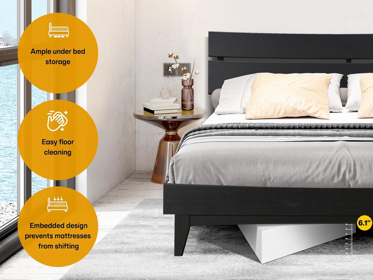 Acacia Aurora Premium Solid Wood Platform Bed Frame and High Headboard, King Bed Frame with Headboard Included, Mid Century Modern Bed with 5 years Warranty