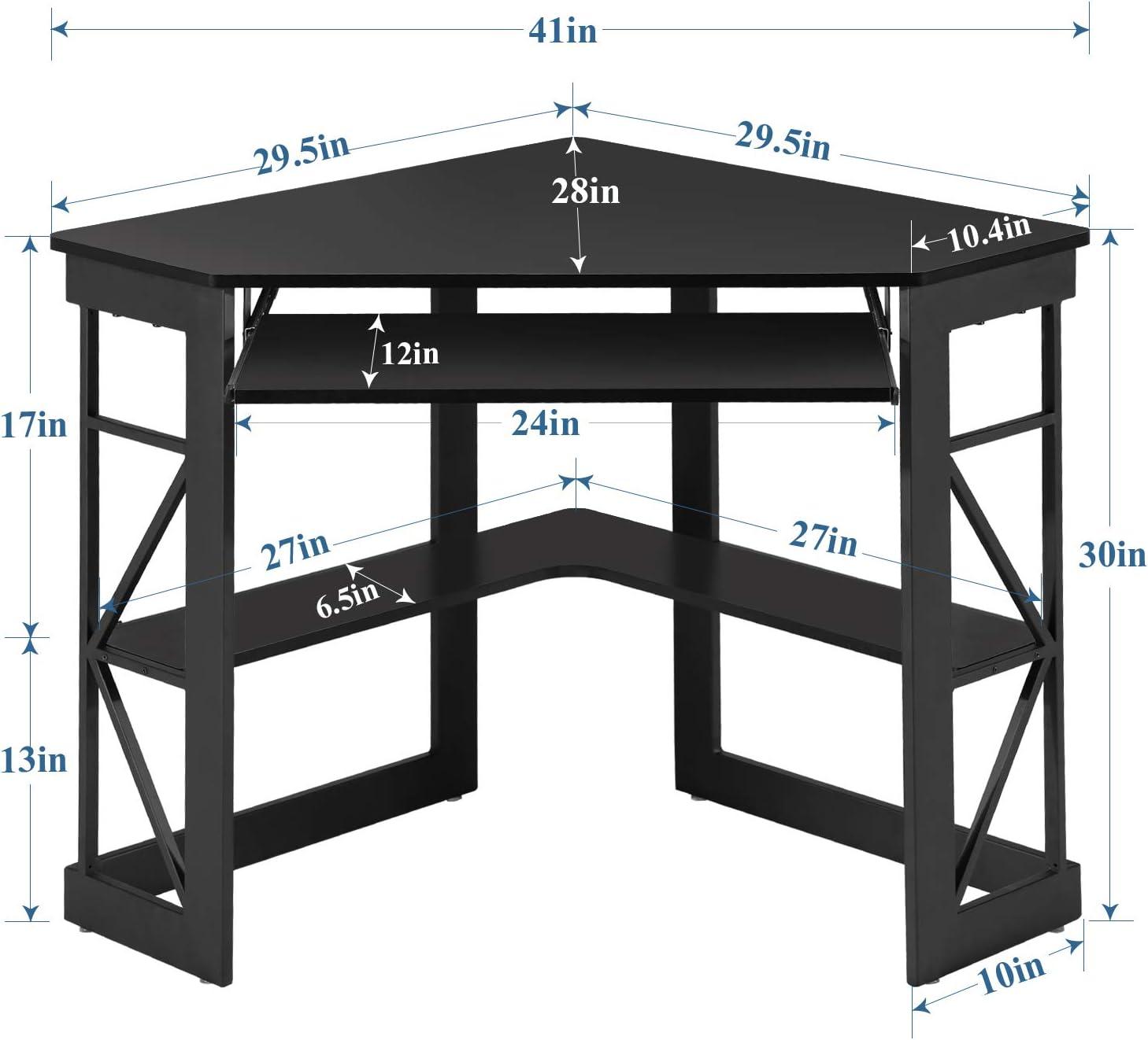 Black Triangular Corner Computer Desk with Keyboard Tray