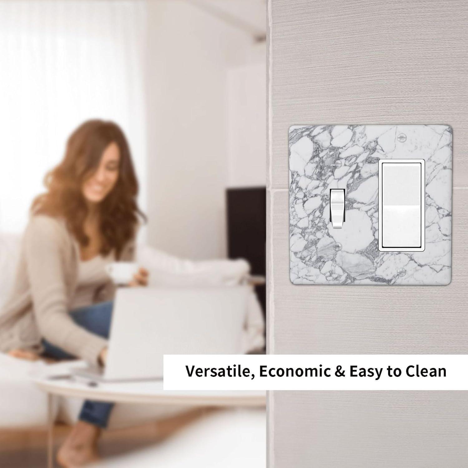 Graphics Wallplates - White Grey Marble Background Print - Double Toggle Wall Plate Cover
