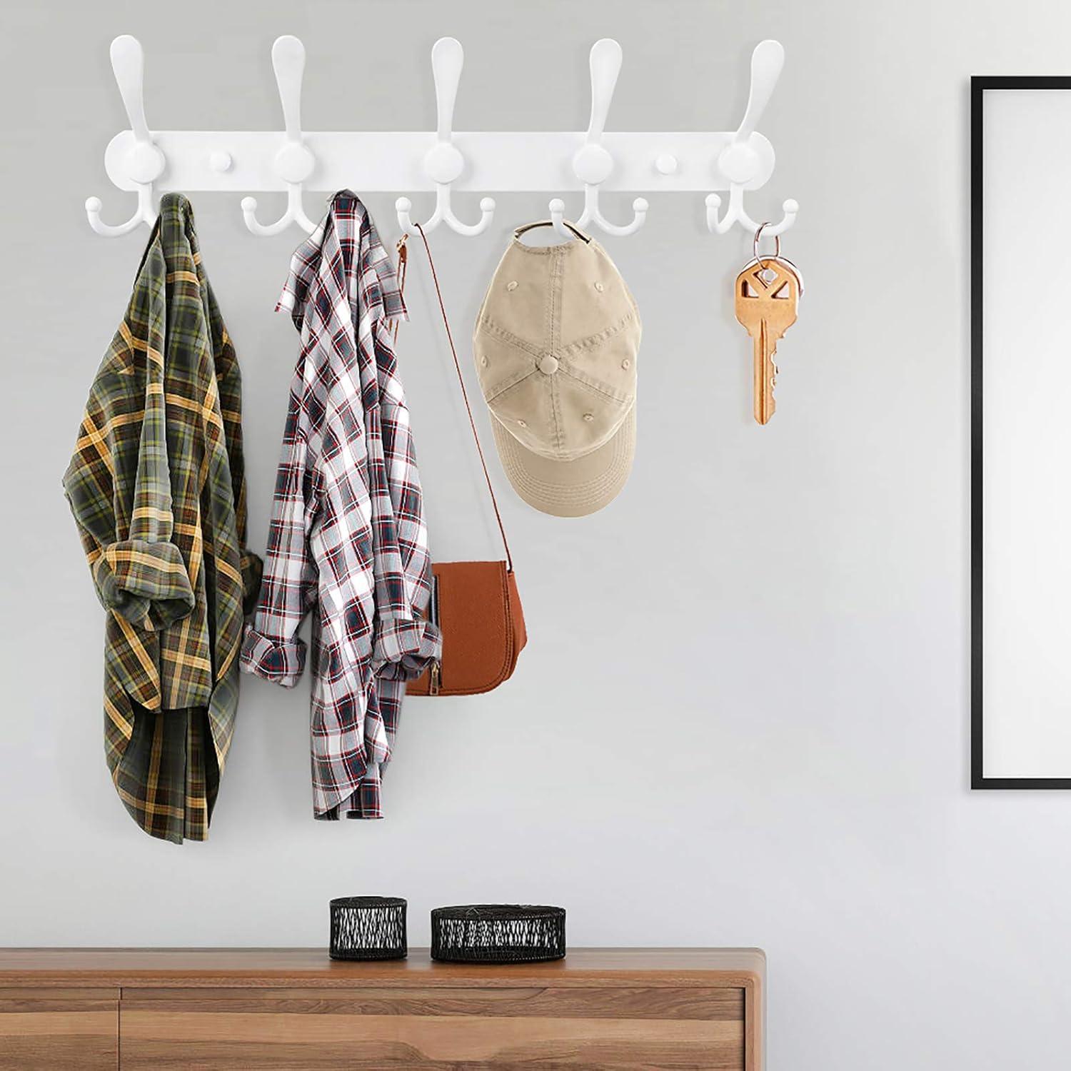 White Aluminum and Stainless Steel Wall Mounted Coat Rack with 15 Hooks