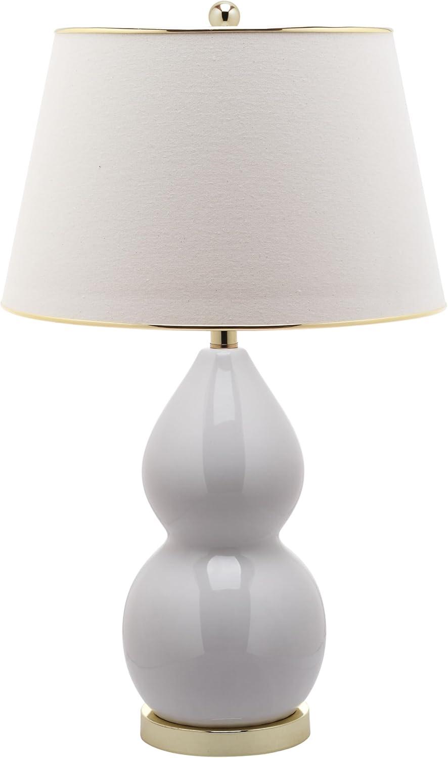 SAFAVIEH Lighting Collection Jill Modern Contemporary White Double Gourd Ceramic 27-inch Bedroom Living Room Home Office Desk Nightstand Table Lamp (LED Bulbs Included)