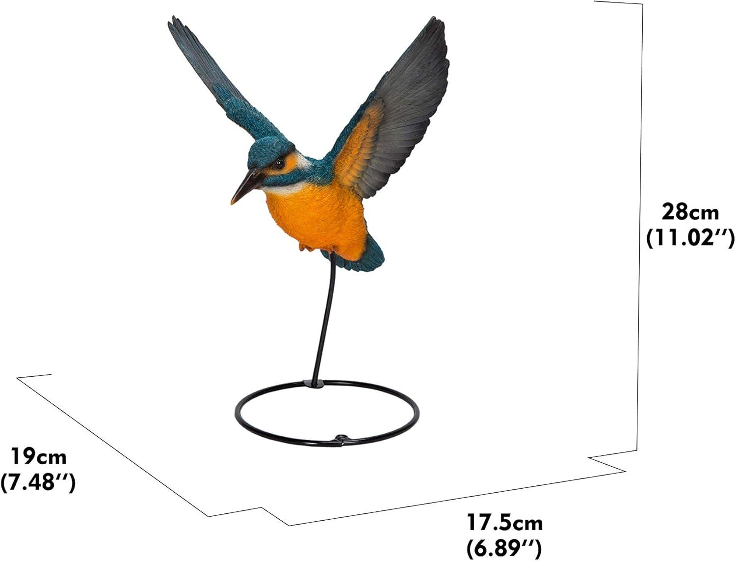 11" Blue and Orange Flying Kingfisher Resin Statue