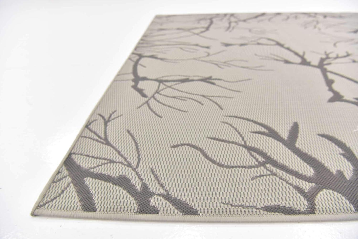 Unique Loom Branch Outdoor Botanical Rug , 6' 1" x 6' 1" ,Light Gray