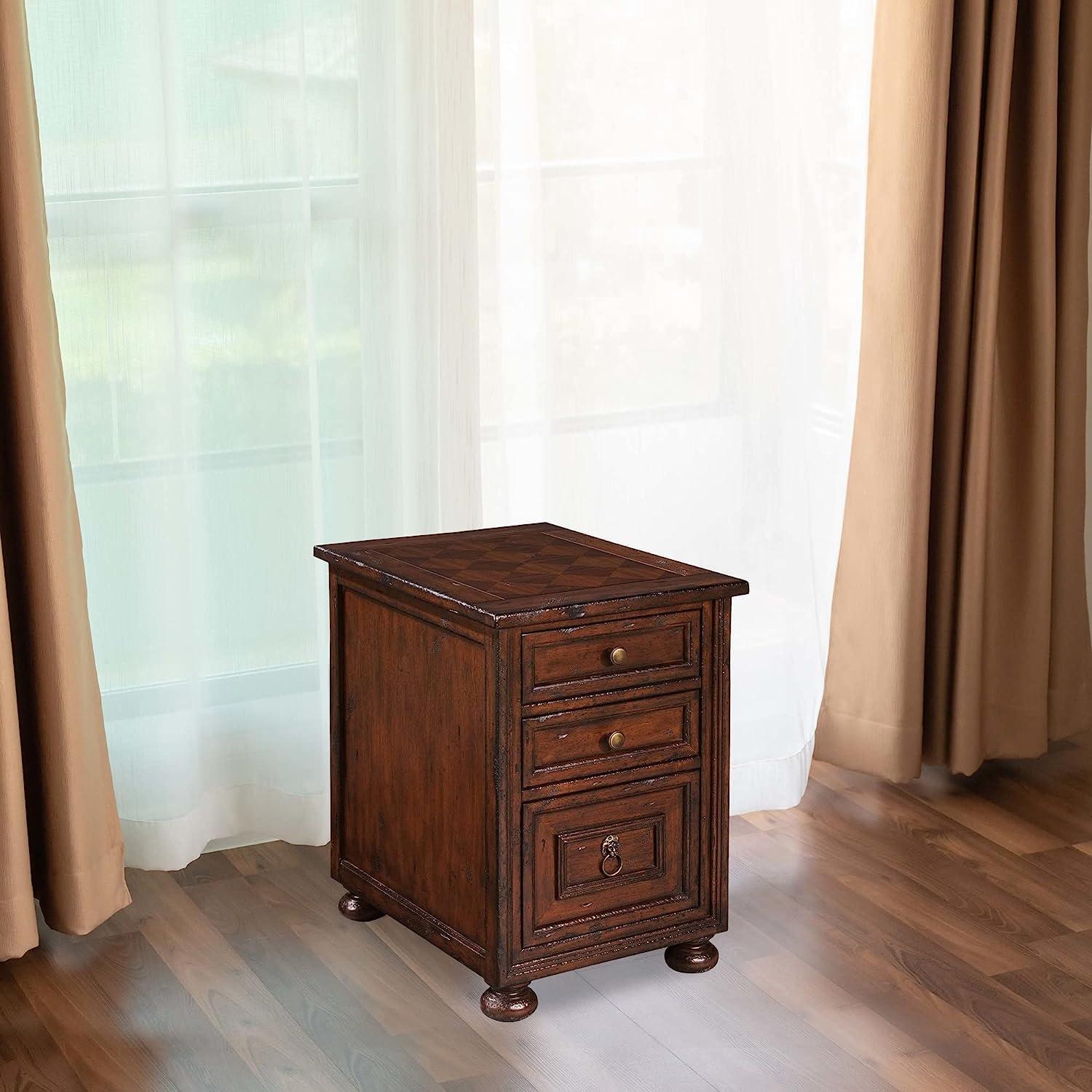 Havana Antique Mahogany Chairside Chest with Mirrored Drawers