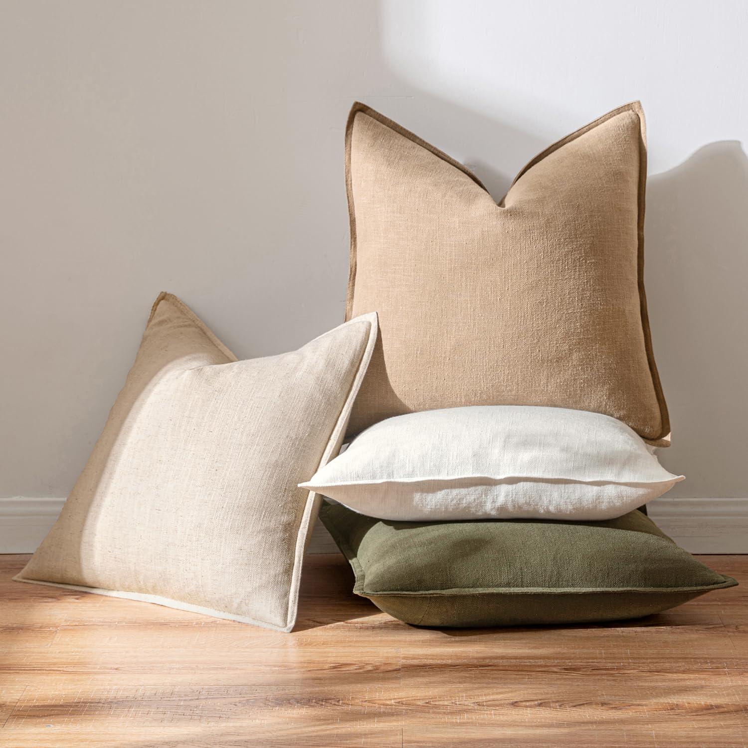 MIULEE Pack of 2 Decorative Linen Pillow Covers 18x18 Inch Brick Farmhouse Soild Neutral Throw Pillow Covers Soft Accent Decorative Pillowcases Home Decors for Couch Sofa Bed Living Room