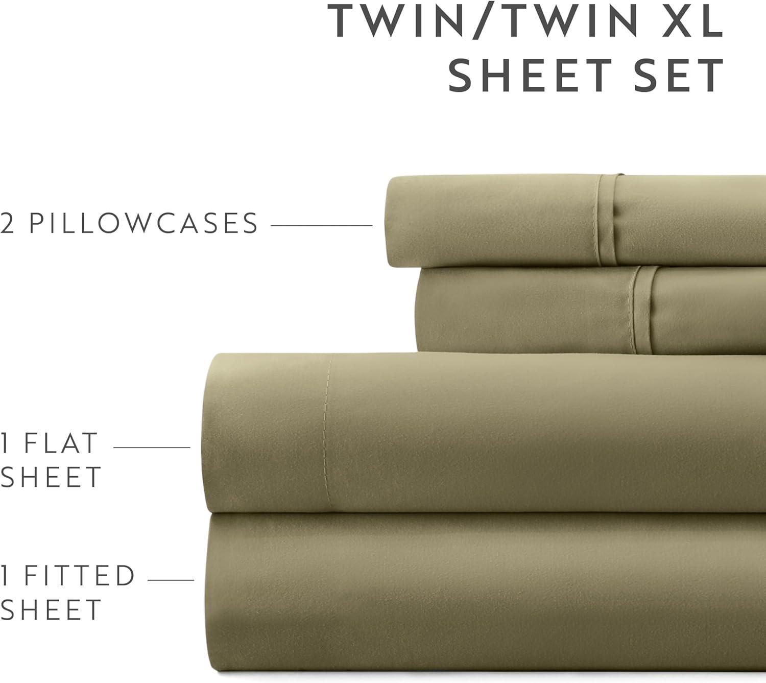 Full, Sage Solid Microfiber 6 Piece Bed Sheet Set, by Noble Linens