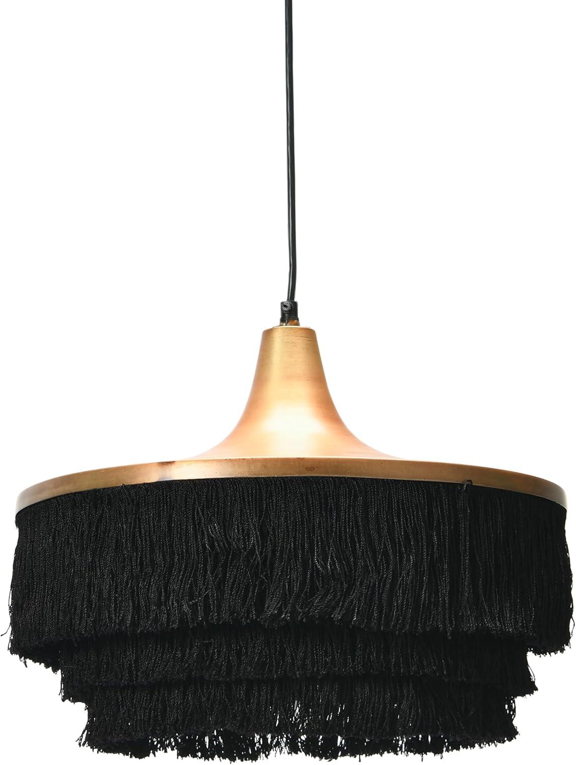 Charcoal Black Metal Pendant Light with Fringe