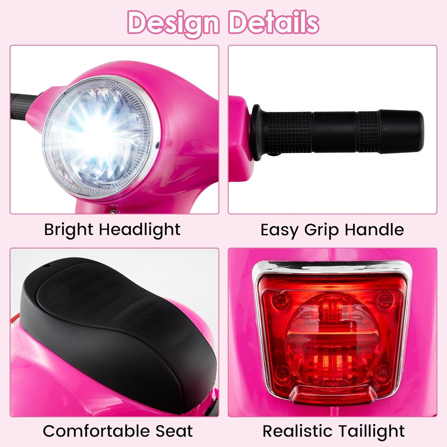 CIPACHO Kids Ride on Motorcycle with LED Headlight and Horn Sound, Kids Toys, Gift for Boys Girls-Pink