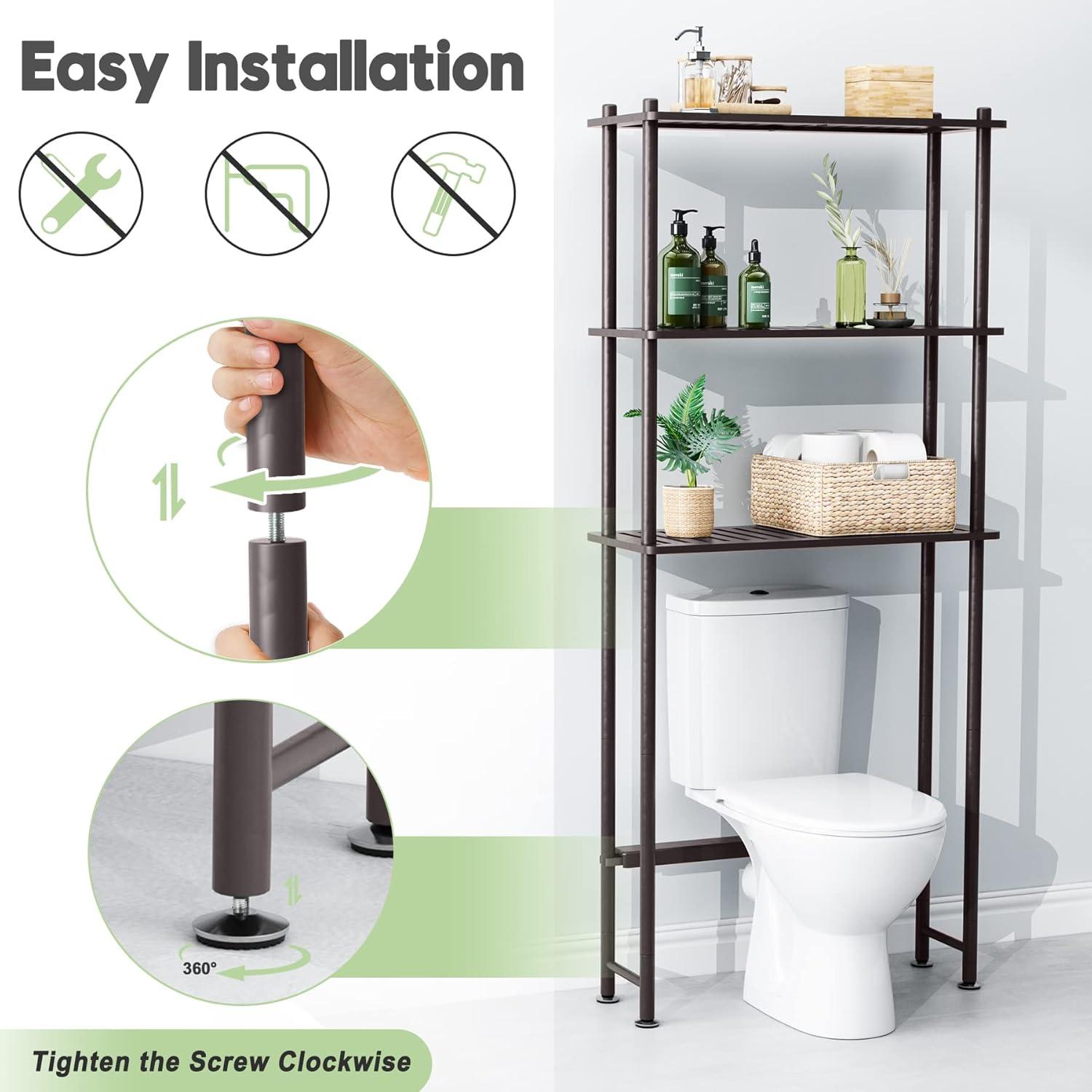 AmazerBath Bamboo Over The Toilet Storage Shelf, Over Toilet Bathroom Organizer Rack, 3-Tier Bathroom Shelves Over Toilet, Space Saver, Espresso