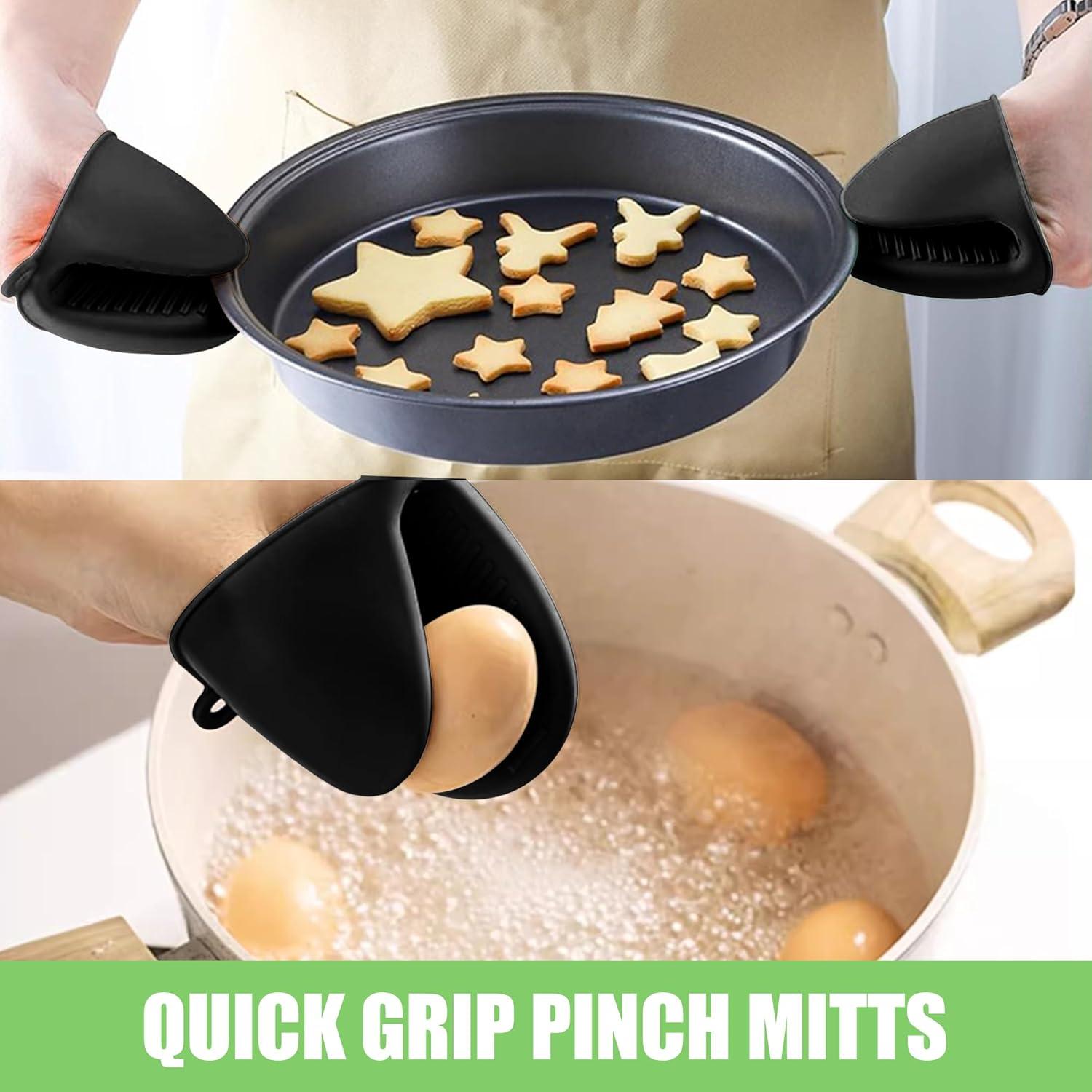 Extra Long Black Silicone Oven Mitts and Pot Holders Set