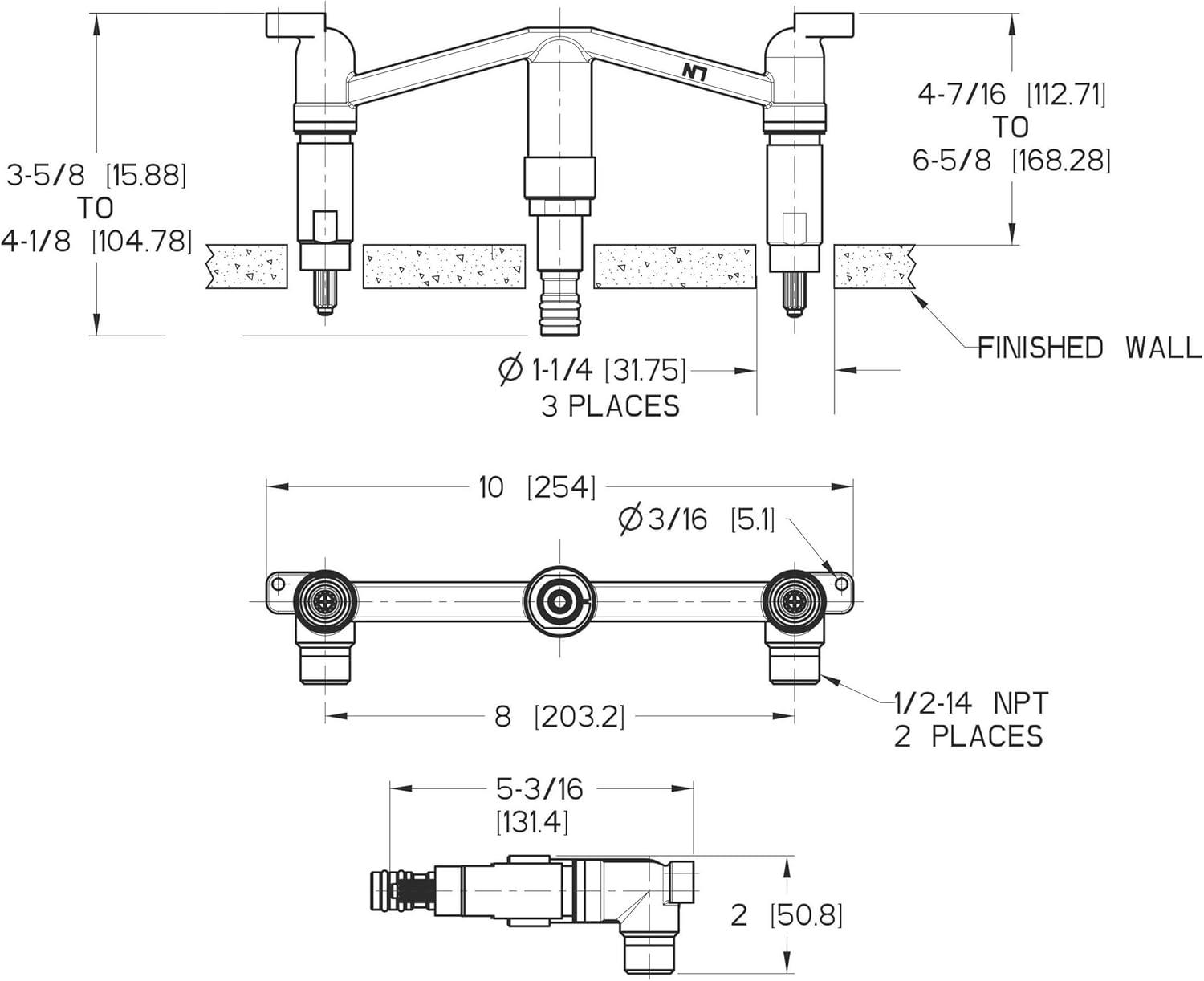 Brass Wallmount Rough-In Valve for Bathroom Faucets