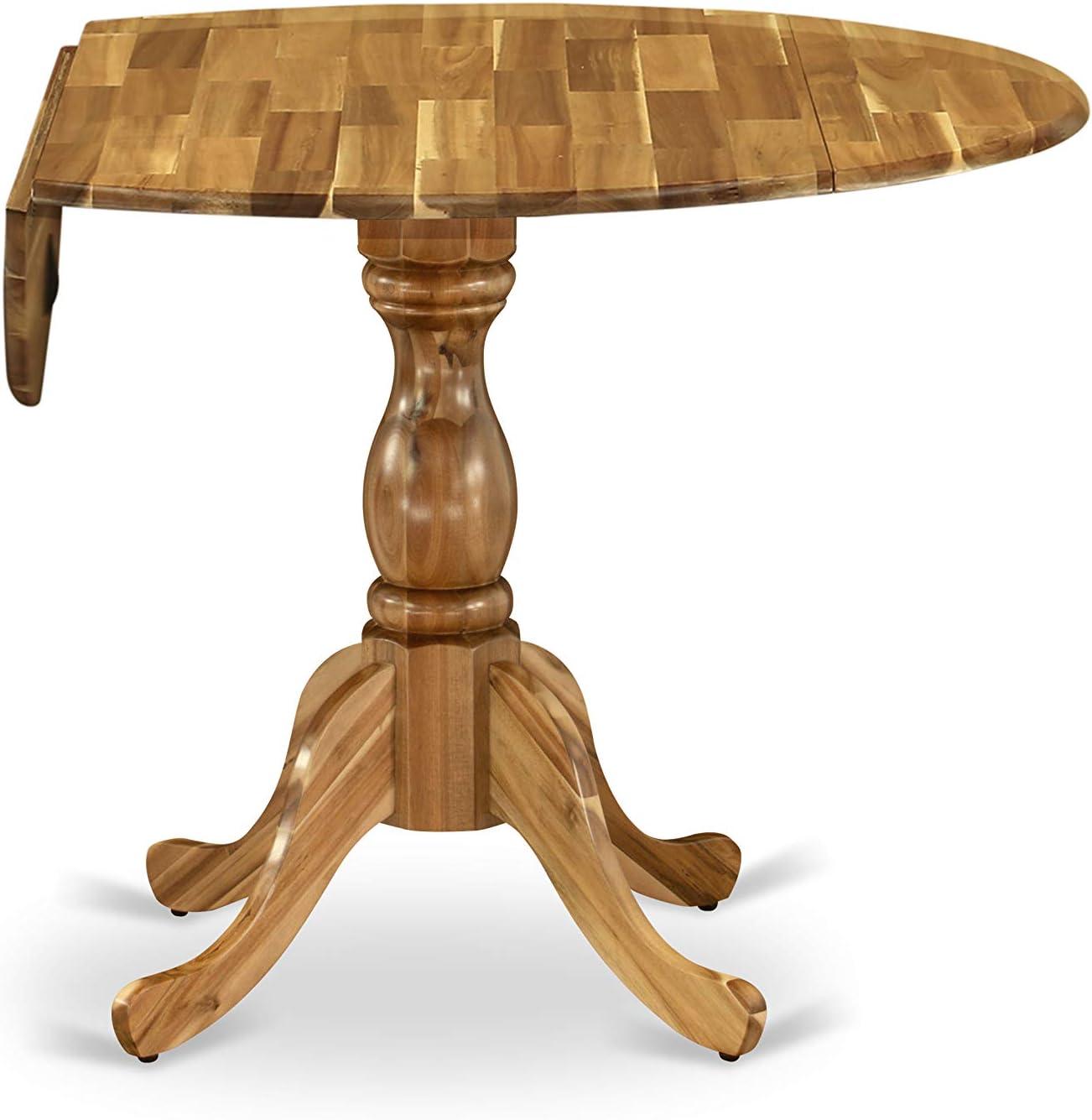 East West Furniture Dublin Wood Dining Table with Pedestal Legs in Natural