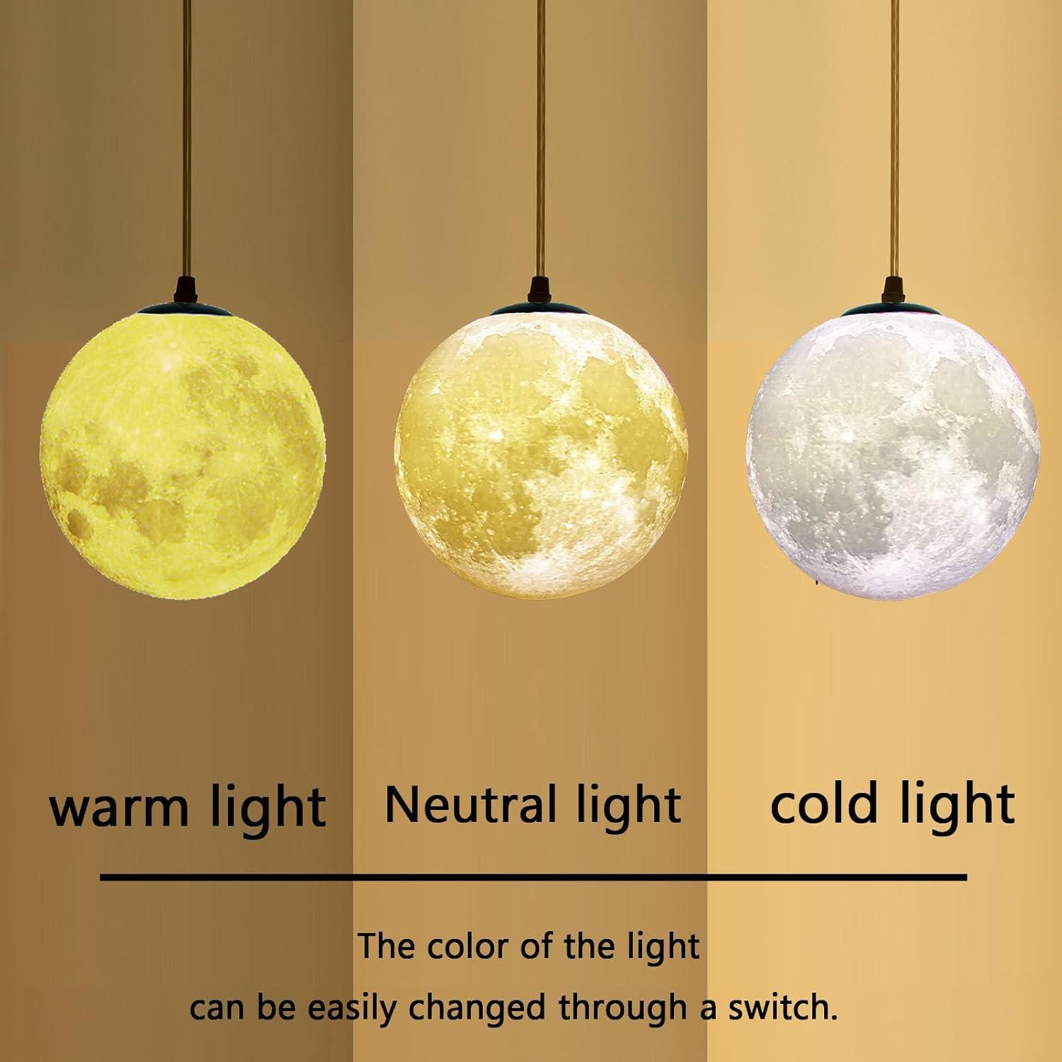 AECBUY Resin Moon Pendant Lamp Plug in Adjustable Cord, 3D Printing Hanging Ceiling Lighting Fixture, Pendant Light for Home, Office, Bars and Cafe, ddct210821B05