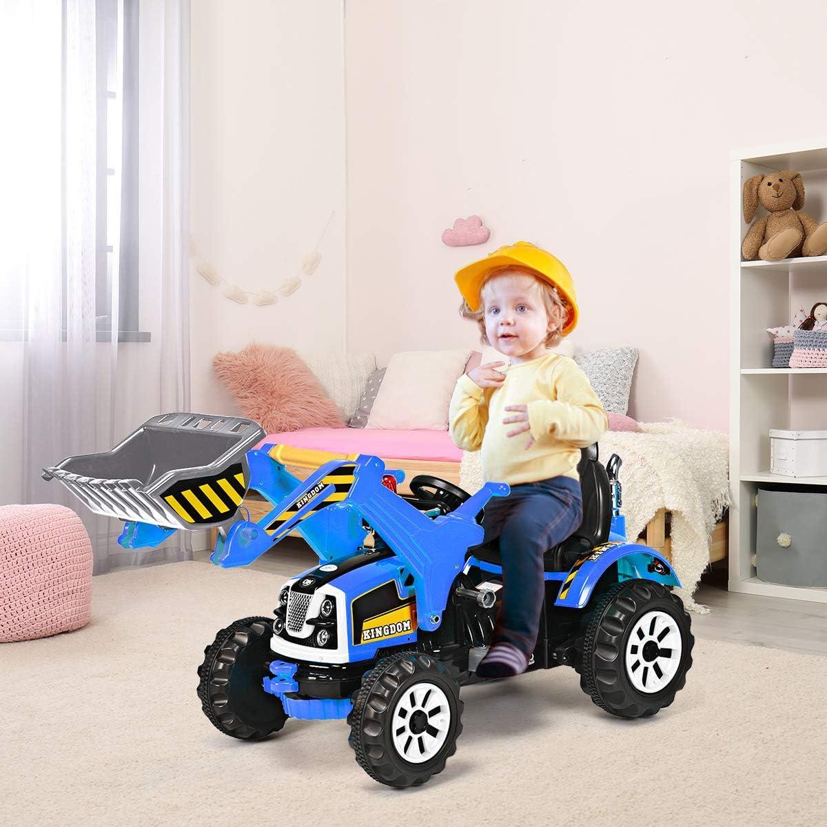 Blue 12V Kids Ride-On Tractor with Front Loader