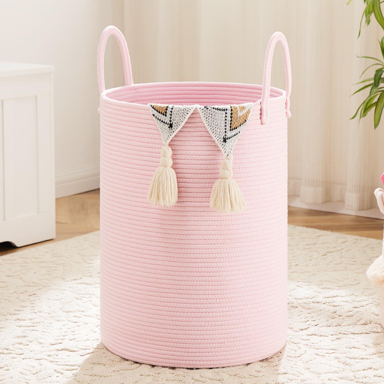 Beachcrest Home™ 60L Woven Cotton Rope Laundry Basket For Dirty Clothes In Bathroom And Living Room
