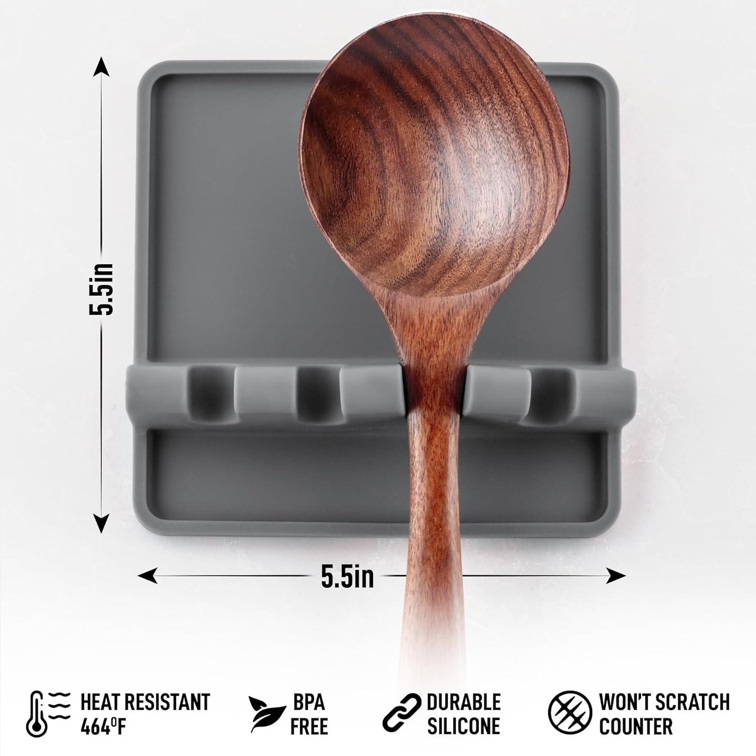 Zulay Silicone Utensil Rest with Drip Pad for Multiple Utensils BPA-Free Stove Top - Gray