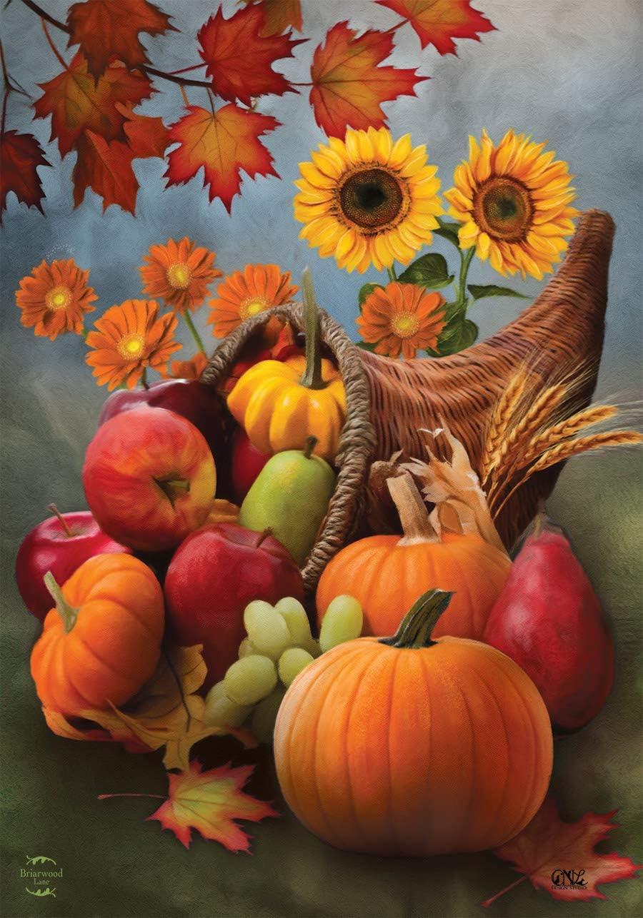 Autumn Harvest Cornucopia and Flowers Garden Flag