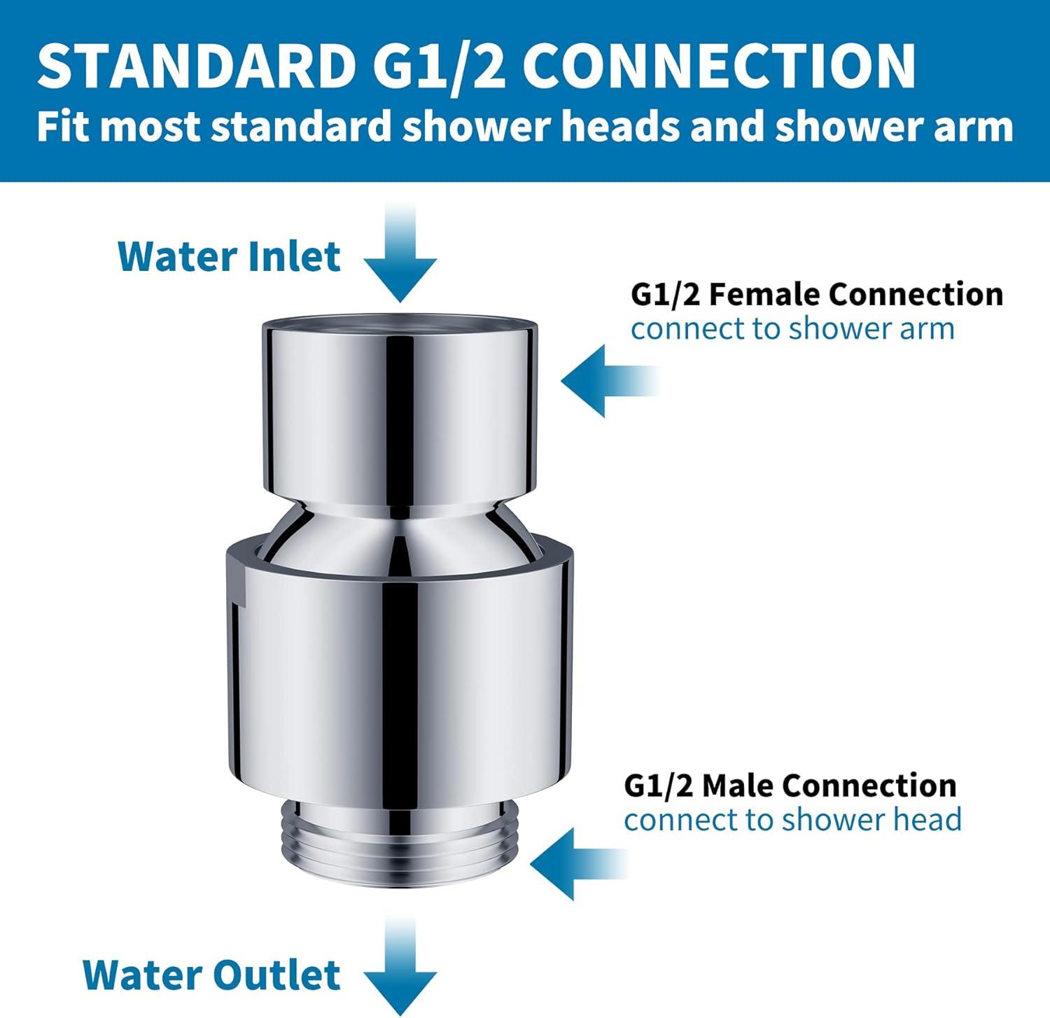 Hibbent All Metal Shower Head Swivel Ball Joint Adapter, Solid Brass Adjustable Shower Arm Connector, Showerhead Extension, Universal Showering Component, Polished Chrome