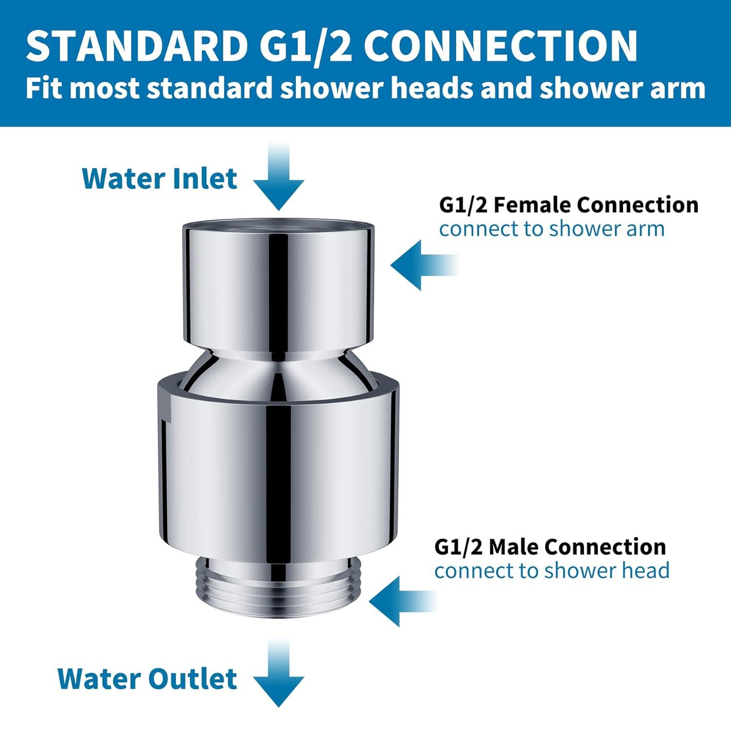 Hibbent All Metal Shower Head Swivel Ball Joint Adapter, Solid Brass Adjustable Shower Arm Connector, Showerhead Extension, Universal Showering Component, Polished Chrome