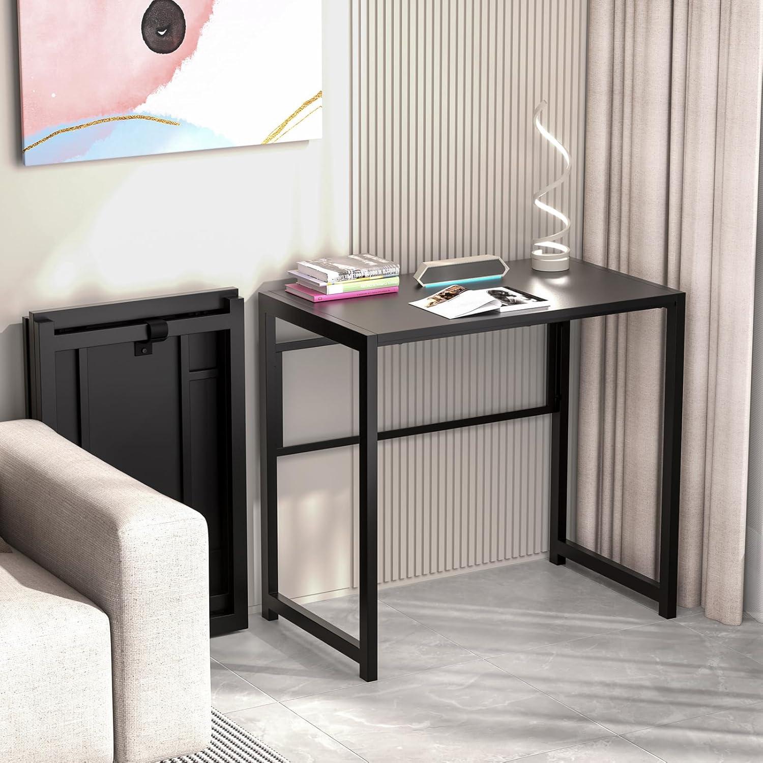 GreenForest Folding Desk for Small Spaces,31.5 in No-Assembly Small Computer Desk for Home Office,Space Saving Foldable Table Study Office Desk,Black