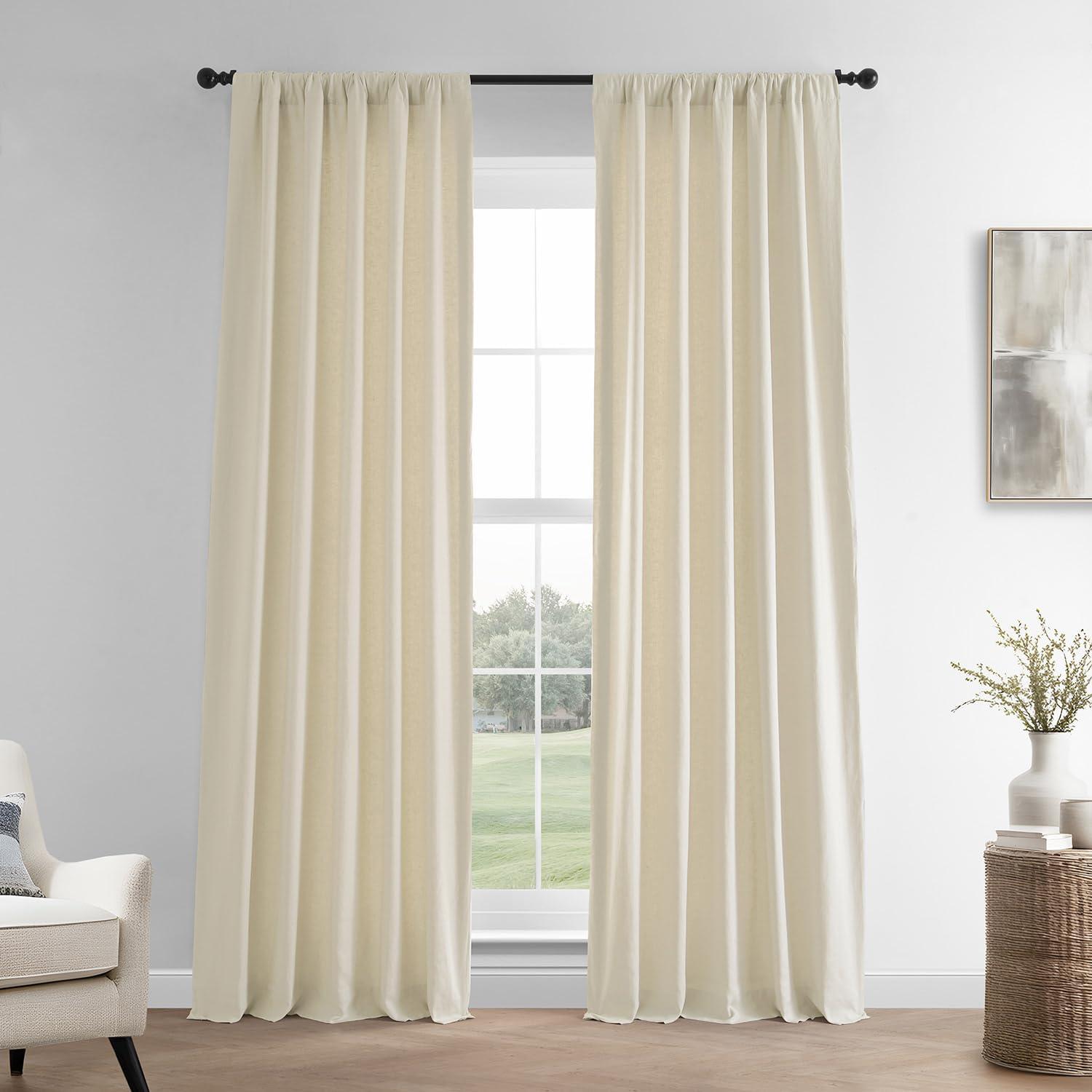 Exclusive Fabrics  French Linen Room Darkening Curtains Panel - Elegant luxurious Drapes (1 Panel) Ancient Ivory 50 X 120 120 Inches