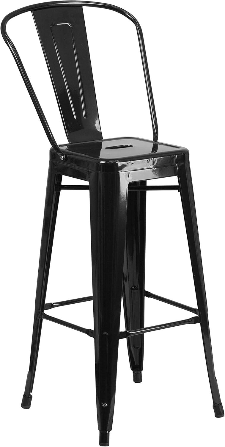 Modern Industrial Black Galvanized Steel Mid-Back Bar Stool