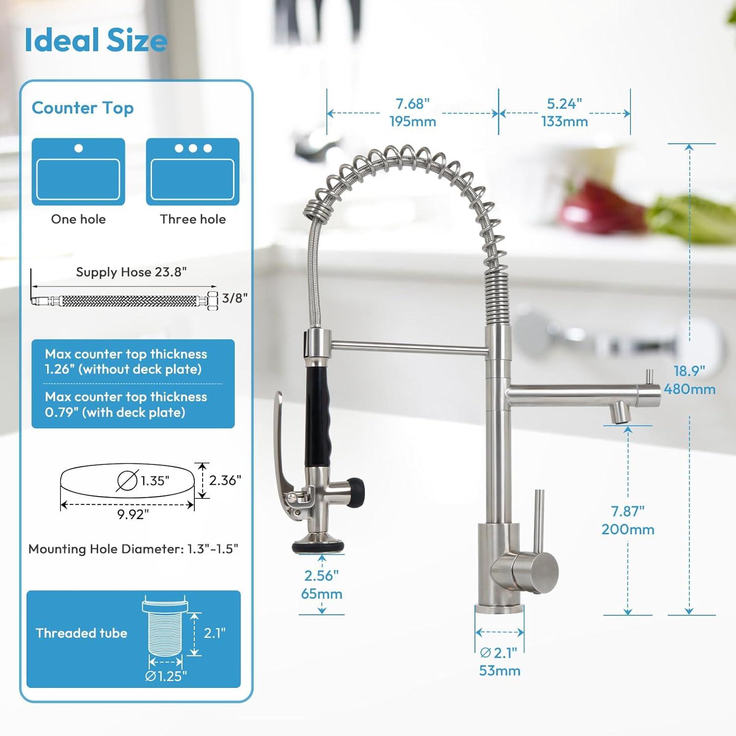Besdor Kitchen Faucet with Pull Down Sprayer, Spring Single Handle Faucet for Kitchen Sink, Two Function Sprayer, 360-degree Rotation, with Deck Plate, 304 Food Grade Stainless Steel, Brushed Nickel