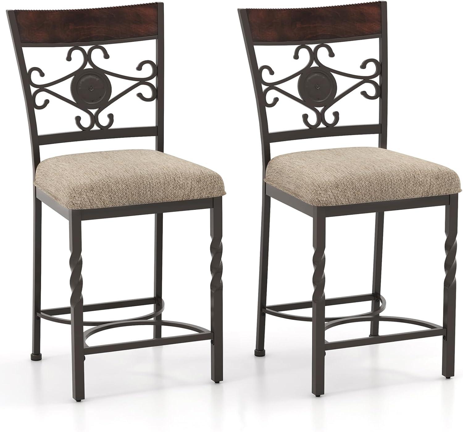 Spaco Set of 2 25 inches Bar Stools with Rust-proof Metal Frame and Soft Sponge Seat-Brown, Bar Height Stools, Counter Height Bar Stools for Kitchen, Dining Room