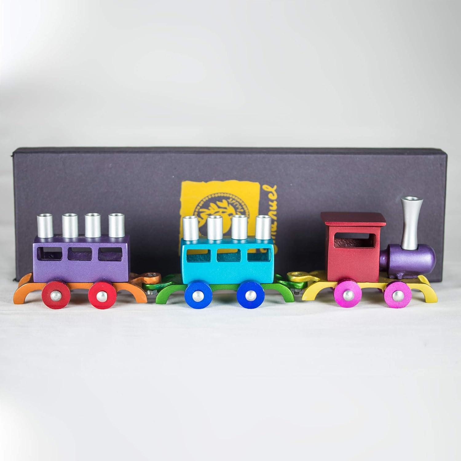 Multicolor Anodized Aluminum Train Menorah for Hanukkah