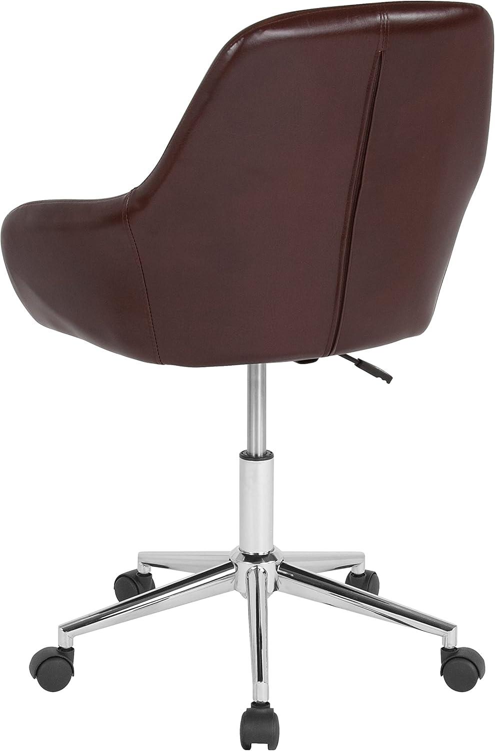 Cortana Mid-Back Brown LeatherSoft Swivel Task Chair with Chrome Base