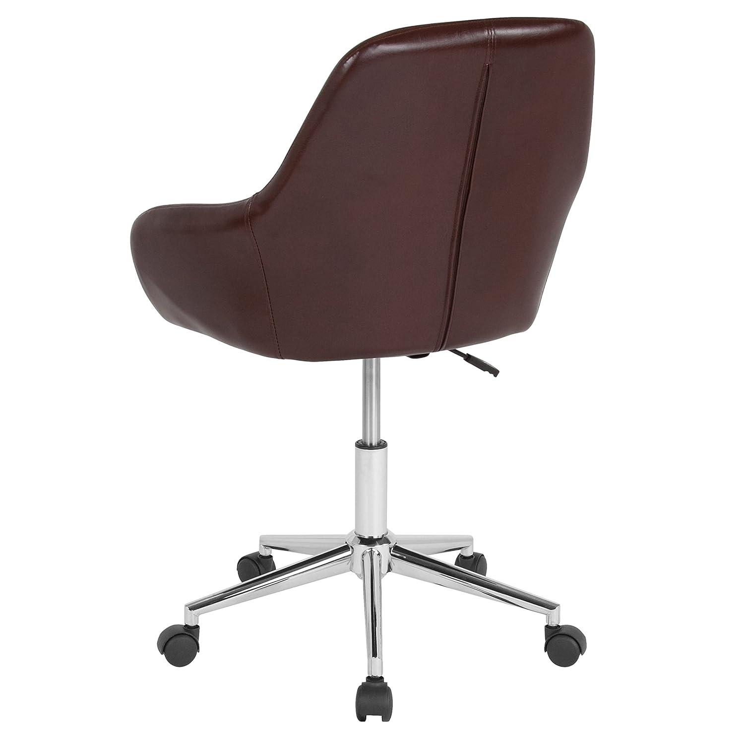 Cortana Mid-Back Brown LeatherSoft Swivel Task Chair with Chrome Base
