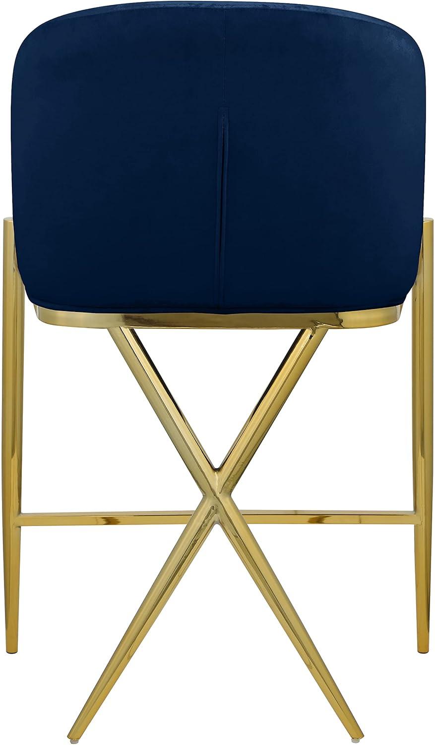 Meridian Furniture 867Navy-C Xavier Collection Velvet Upholstered Counter Stool with Sturdy Gold Metal Legs, Navy, 23.5" W x 22.5" D x 38" H