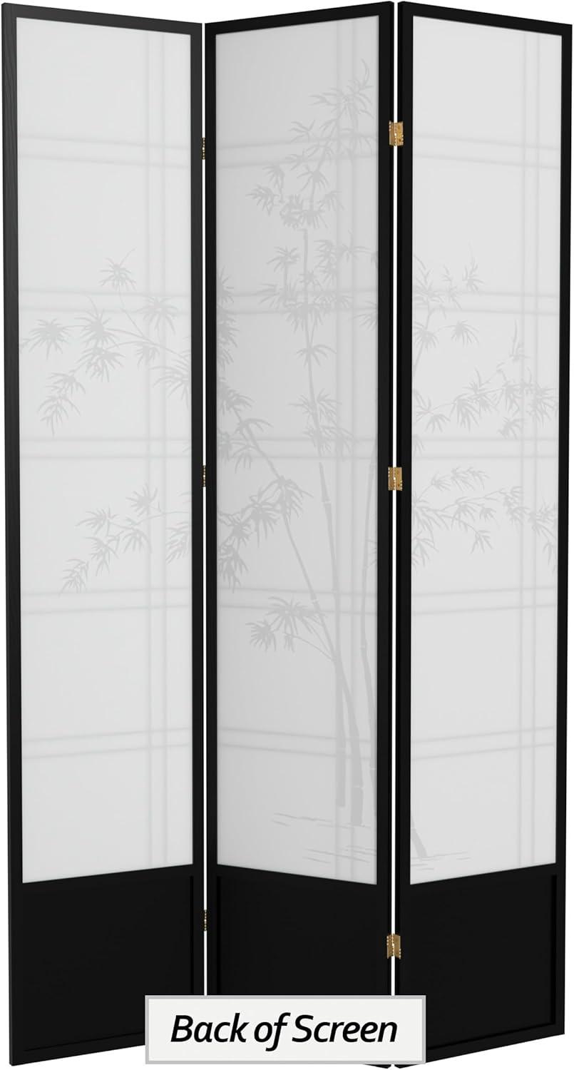 Oriental Furniture 7 Ft Tall Double Cross Bamboo Tree Shoji Screen, 3 panel, black