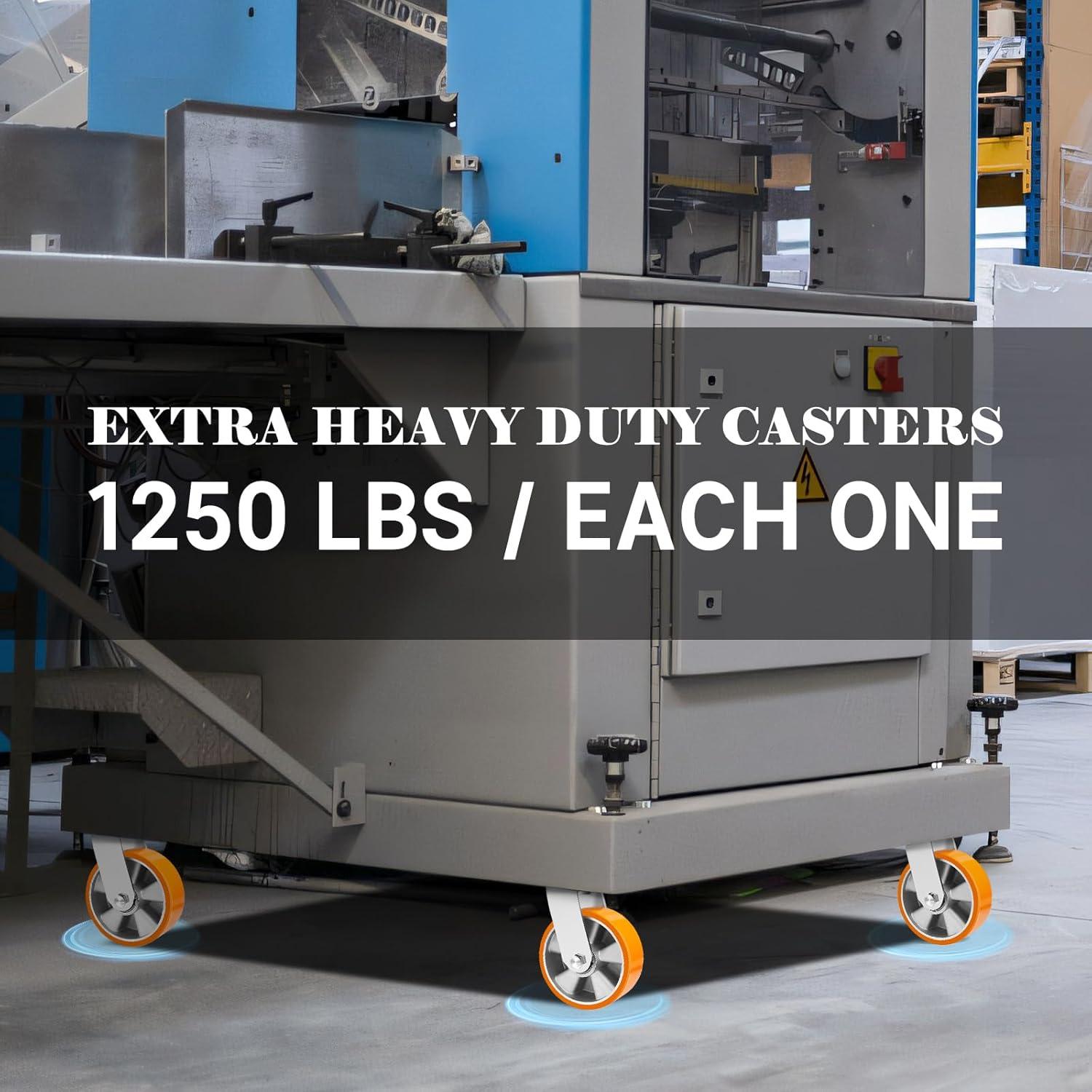 W B D WEIBIDA 6 Inch Industrial Fixed Casters (2 Pack), Maintenance-Free Polyurethane on Aluminum Wheels, Heavy Duty Casters Wheels 2500 Lbs, Industrial Rigid Casters for Hand Truck, Cabinet