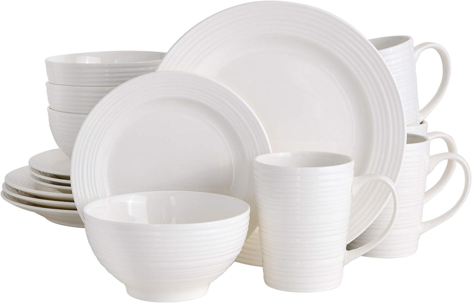 Gibson Home Classic Porcelain Zen Buffet Round Dinnerware Set with Multi Sized Plates, Bowls, and Mugs