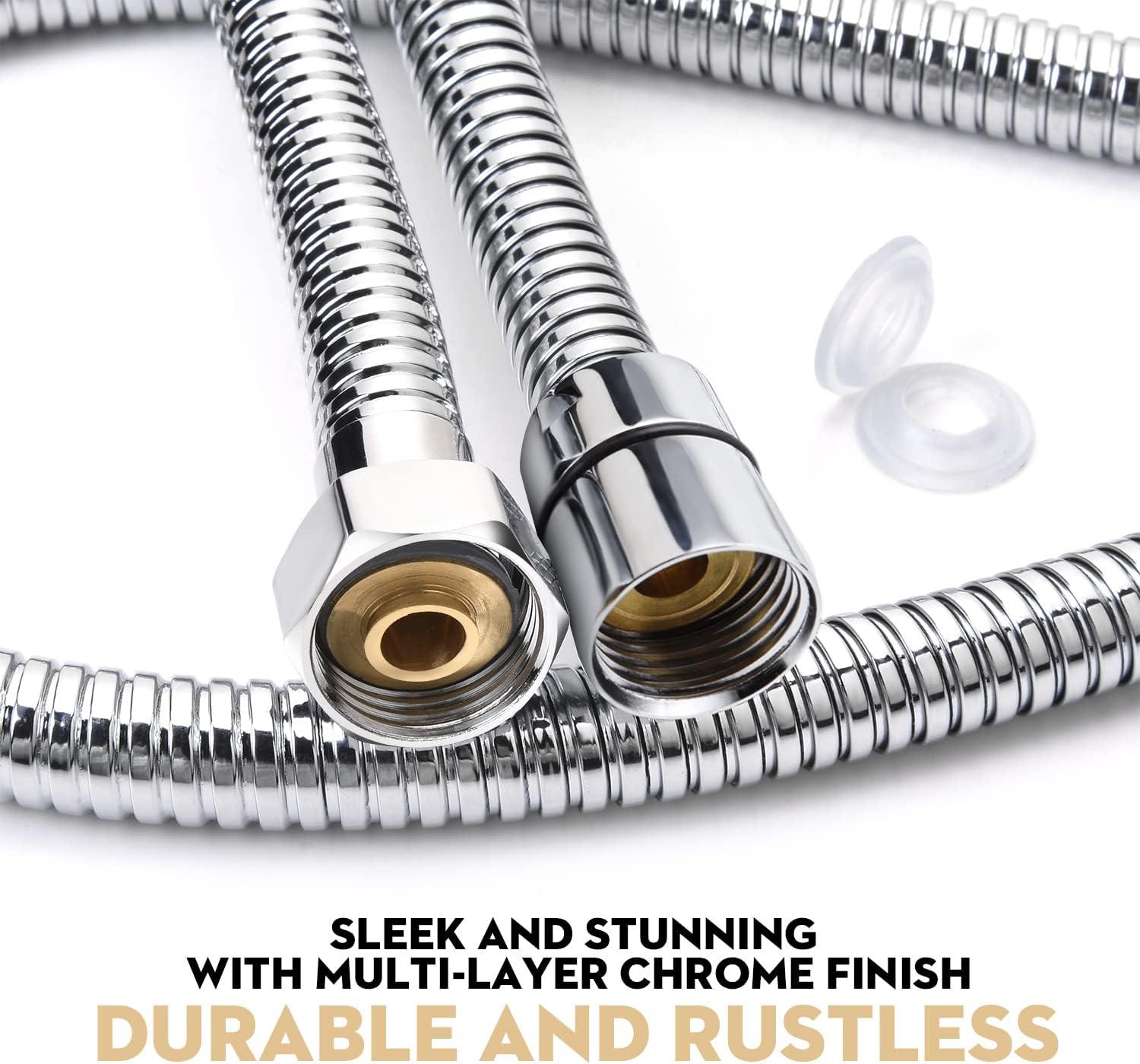 Shower Hose Extra Long 118 Inches Chrome Handheld Shower Head Hose with Brass Insert and Nut - Lightweight and Flexible