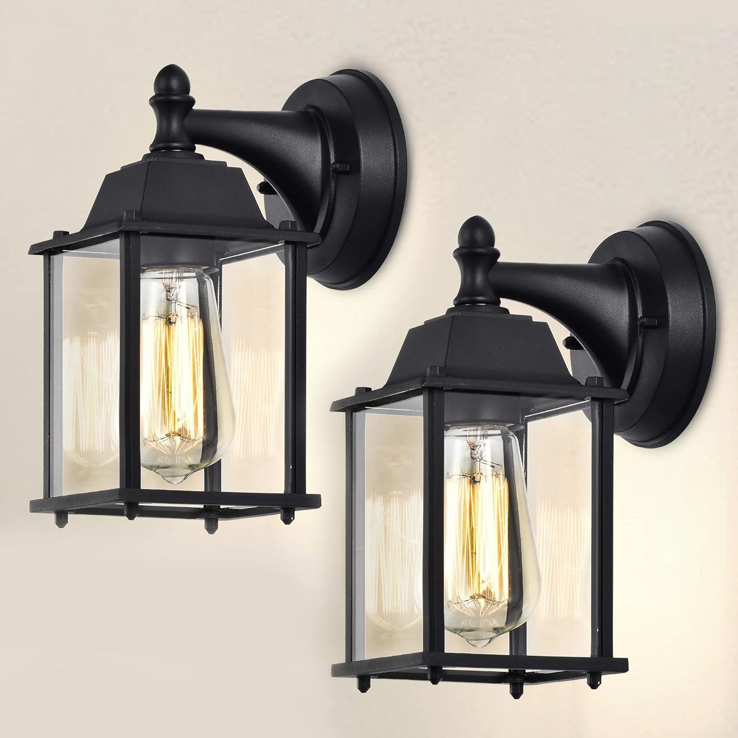 Outdoor Lights Fixtures Wall Sconce 2 Pack Black Porch Lights Outdoor Wall Lantern Decor Aluminum Anti-Rust Exterior Waterproof Outdoor Lights for House Patio Garage Front Door Entryway