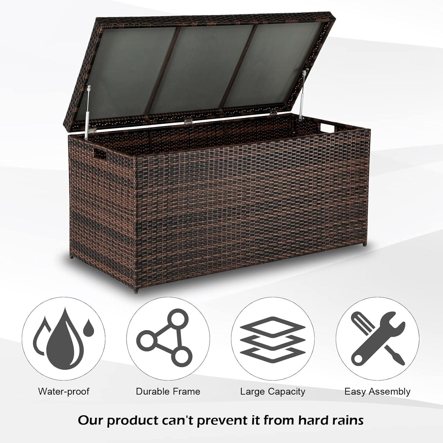 Dark Brown Lockable Wicker and Plastic Outdoor Deck Box