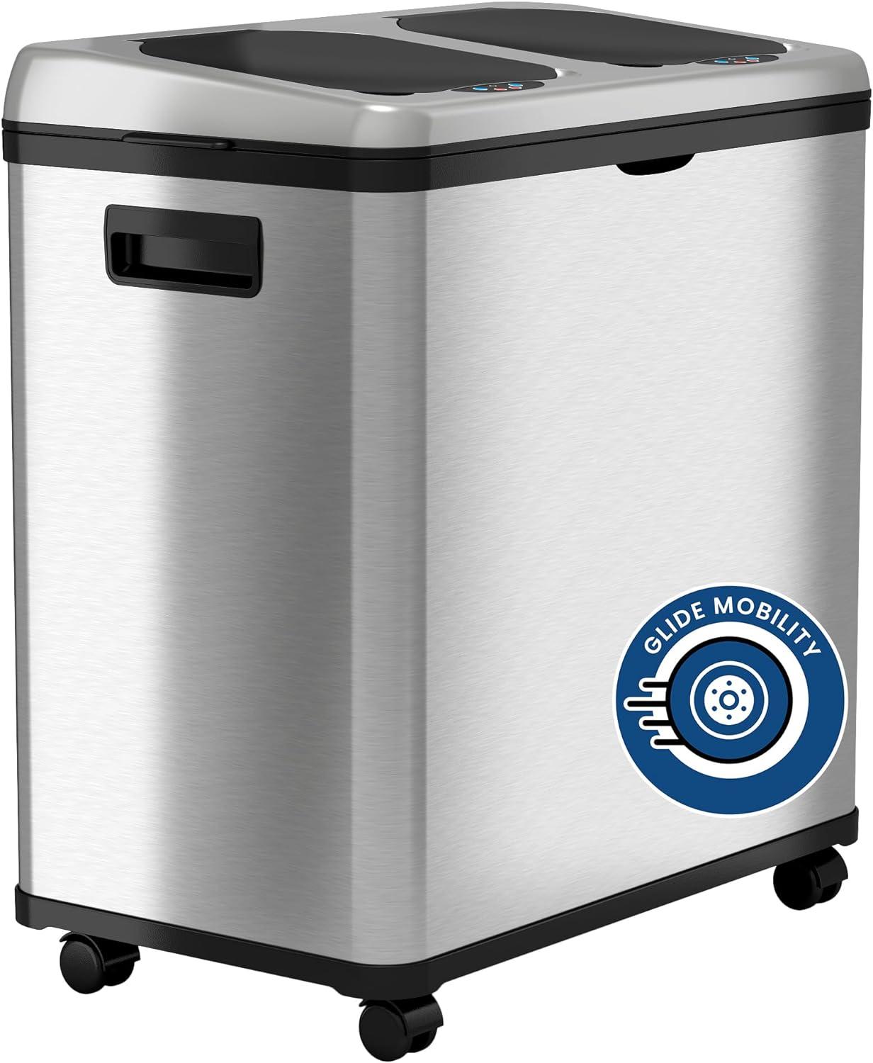 iTouchless Erik Stainless Steel 16 Gallon Motion Sensor Multi-Compartments Trash & Recycling Bin