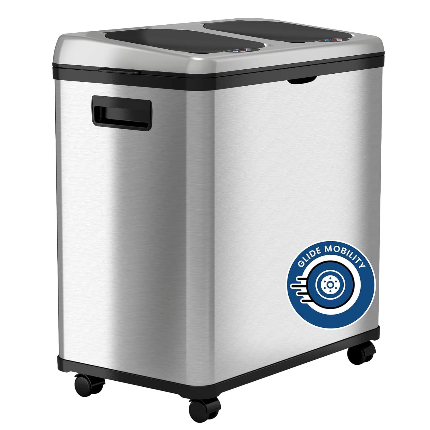 iTouchless Erik Stainless Steel 16 Gallon Motion Sensor Multi-Compartments Trash & Recycling Bin