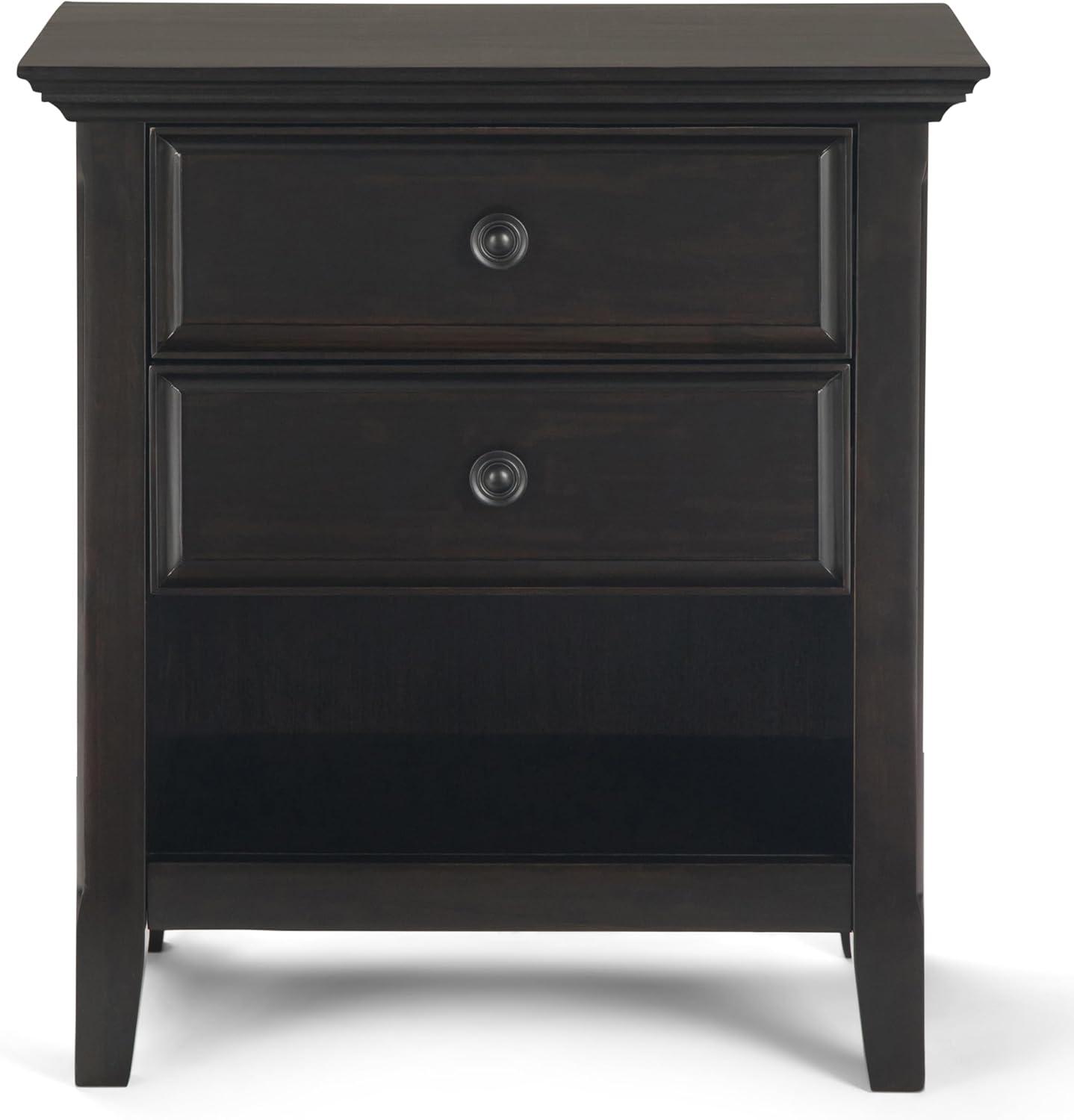 Simpli Home Amherst 24"W 2-Drawer Solid Wood Nightstand with Open Shelf
