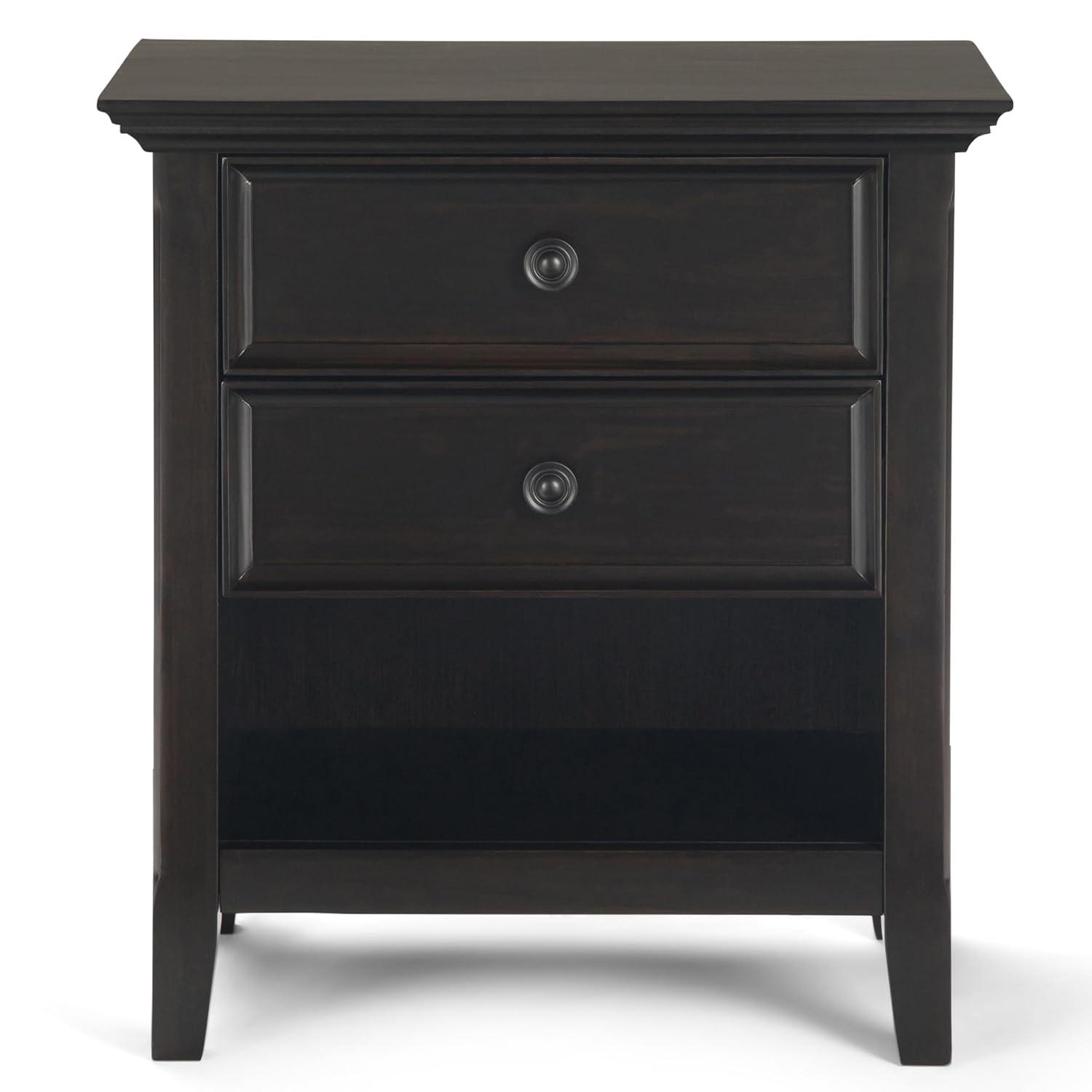 Simpli Home Amherst 24"W 2-Drawer Solid Wood Nightstand with Open Shelf